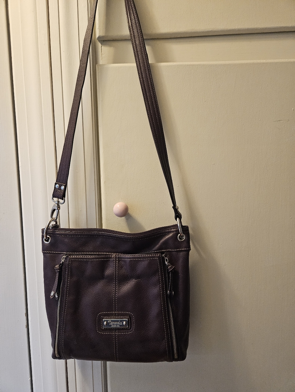 Tignanello Purple Plum Leather  Leather Crossbody Purse Bag